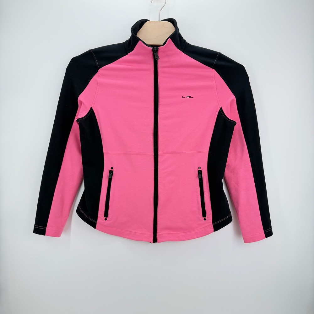 Lauren Active Ralph Lauren Jacket Womens XL Pink Black Colorblock FullZip Sporty